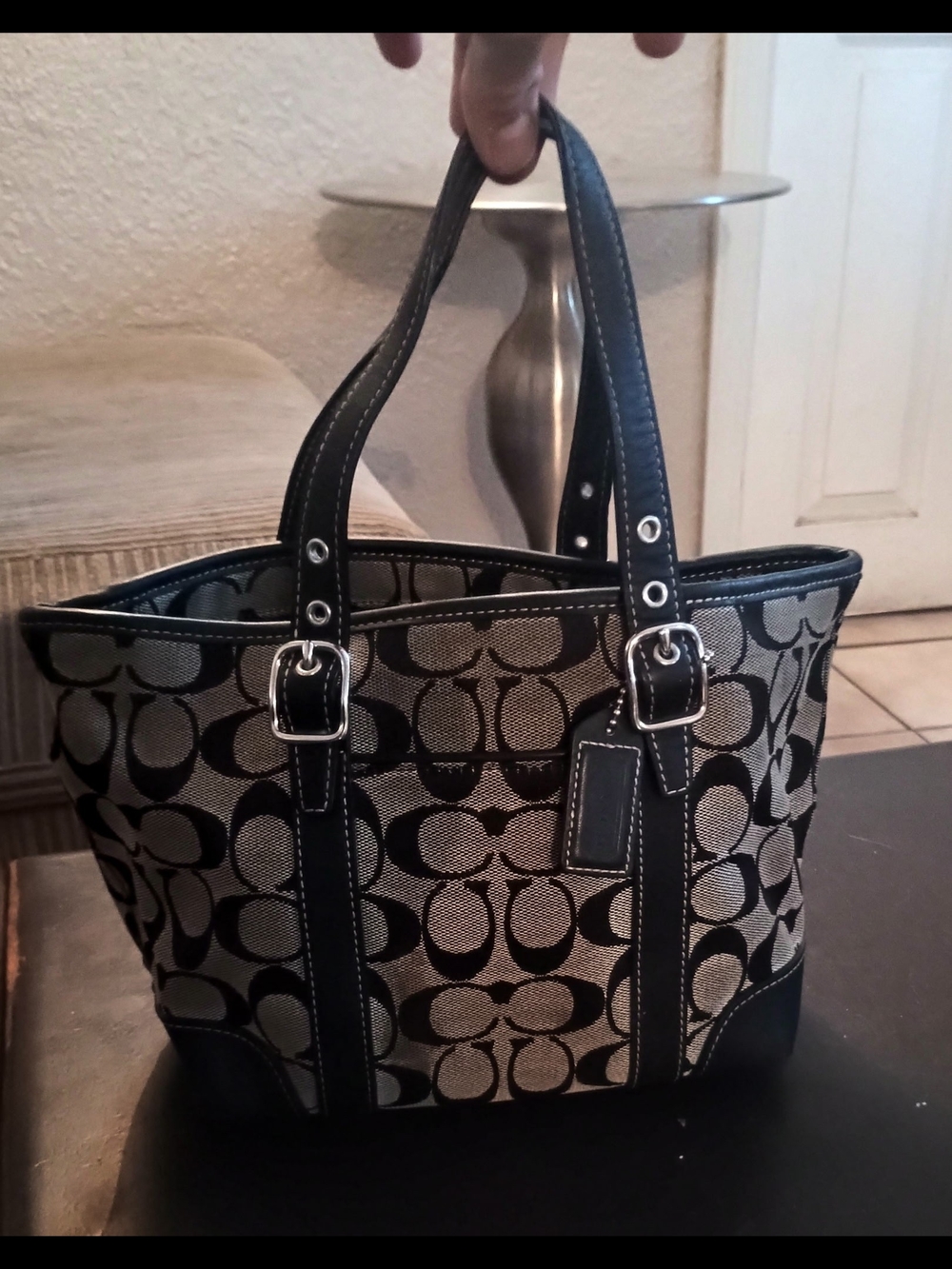 Coach Black and Mini Signature Jacquard Tote" Read Description"